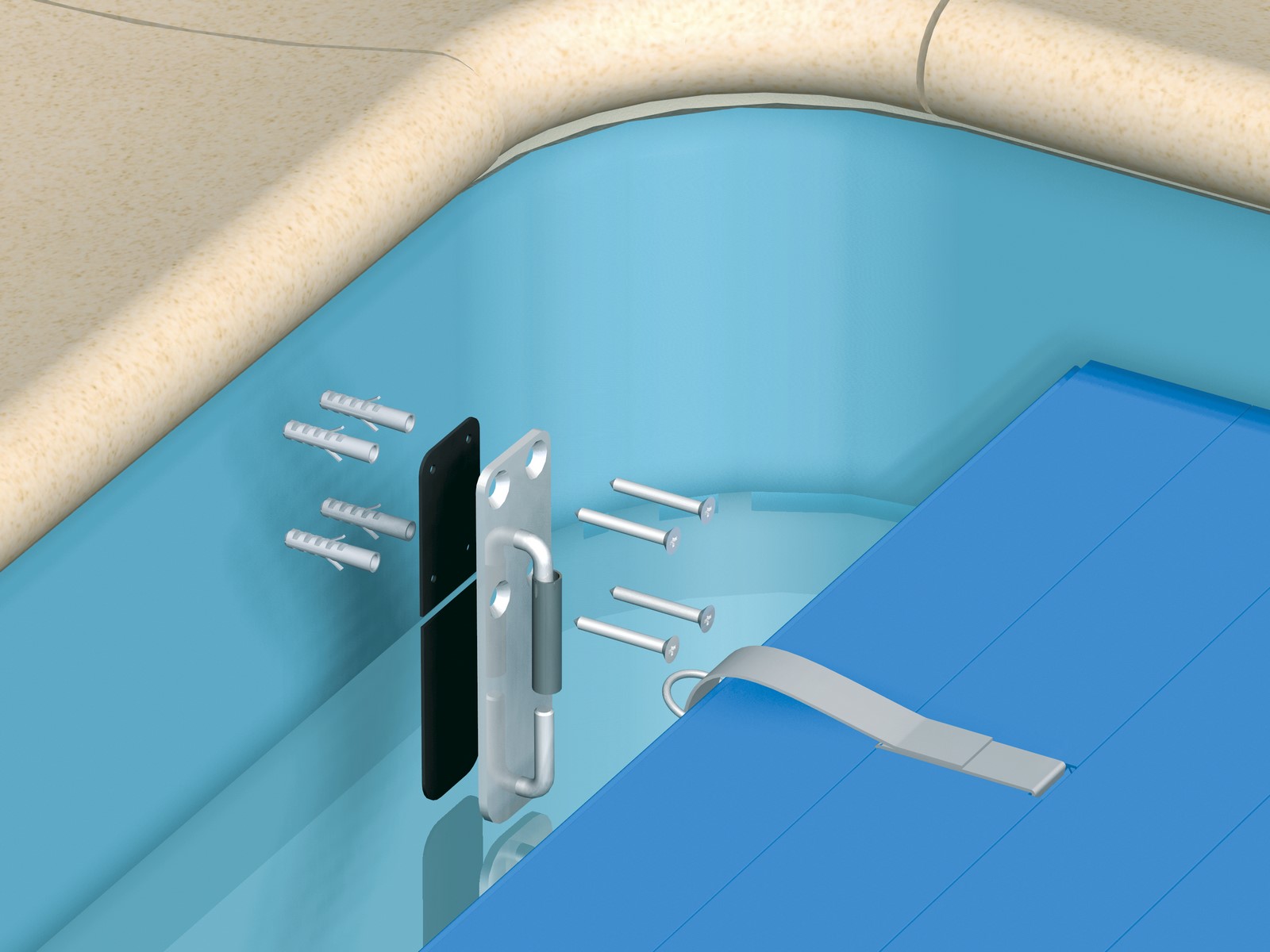 Lock Befestigungssystem für BWT Überflur Schwimmbad Abdeckungen